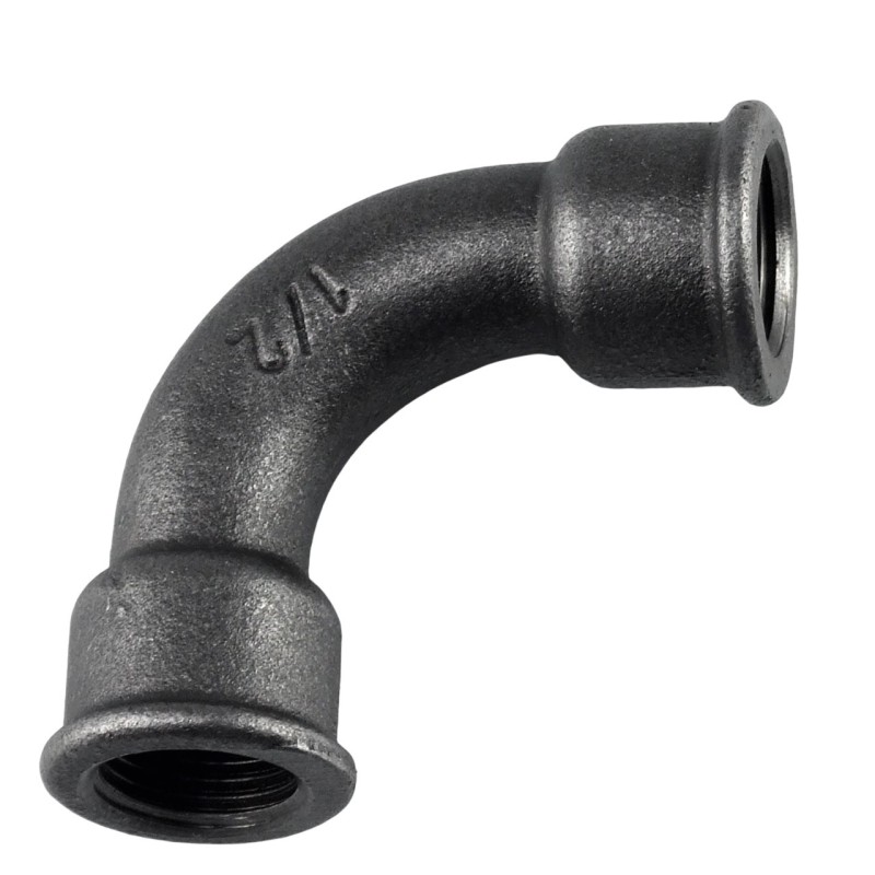 Raccord fonte malléable noir fileté Courbe grand rayon 90° femelle femelle - 1/2" - Brute / Noire Raccord fonte malléable noir fileté Courbe grand rayon 90° femelle femelle - 1/2" - Brute / Noire