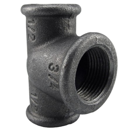 Raccord fonte malléable noir fileté Té réduit femelle - Brute / Noire - 2" x 1"1/4 x 2"