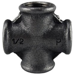 Raccord fonte malléable noir fileté Croix femelle - 1"1/4 - Brute / Noire