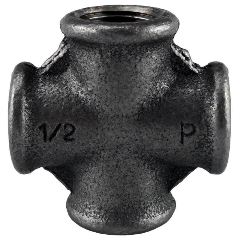 Raccord fonte malléable noir fileté Croix femelle - 1"1/4 - Brute / Noire Raccord fonte malléable noir fileté Croix femelle - 1"1/4 - Brute / Noire
