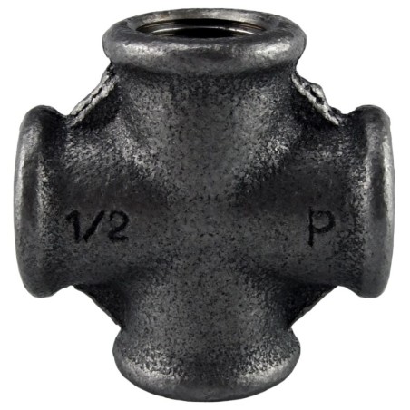 Raccord fonte malléable noir fileté Croix femelle - 1"1/4 - Brute / Noire