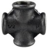 Raccord fonte malléable noir fileté Croix femelle - 4" - Brute / Noire