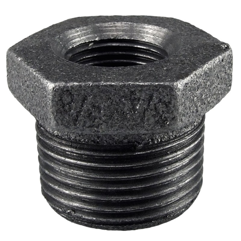 Raccord fonte malléable noir manchon réduit mâle et femelle - Brute / Noire - 2" - 1"1/2