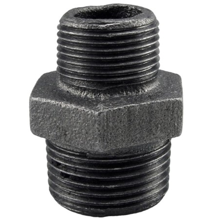 Raccord fonte malléable noir mamelon réduit mâle - Brute / Noire - 1"1/4 - 1/2"