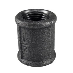 Raccord fonte malléable noir Manchon femelle filetage droite/droite - 3/8" - Brute / Noire