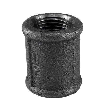 Raccord fonte malléable noir Manchon femelle filetage droite/droite - 3/4" - Brute / Noire