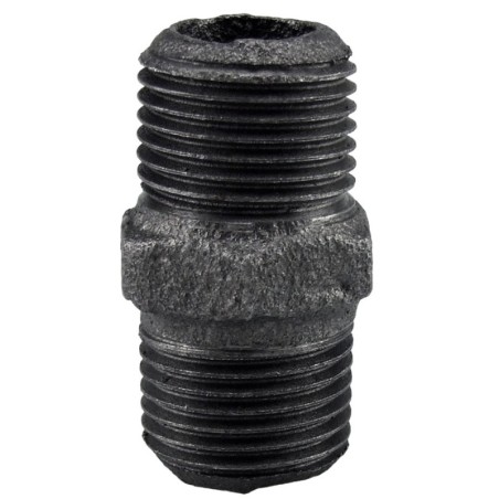 Raccord fonte malléable noir fileté mamelon mâle filetage droite/gauche - 1"1/2 - Brute / Noire