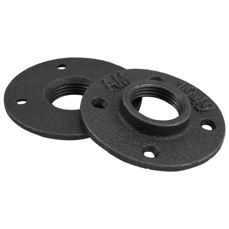 Bride ronde taraudée avec trou de fixation fonte malléable - 1" - Brute / Noire