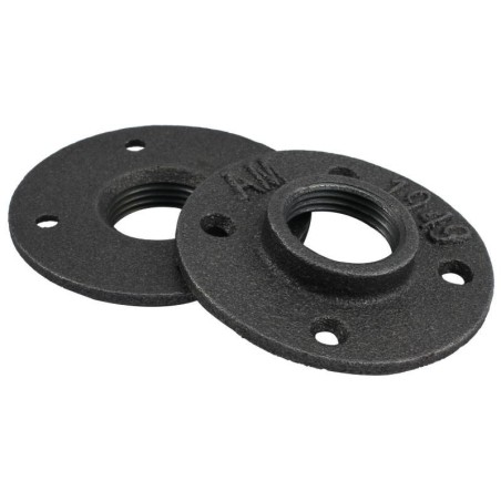 Bride ronde taraudée avec trou de fixation fonte malléable - 1"1/4 - Brute / Noire