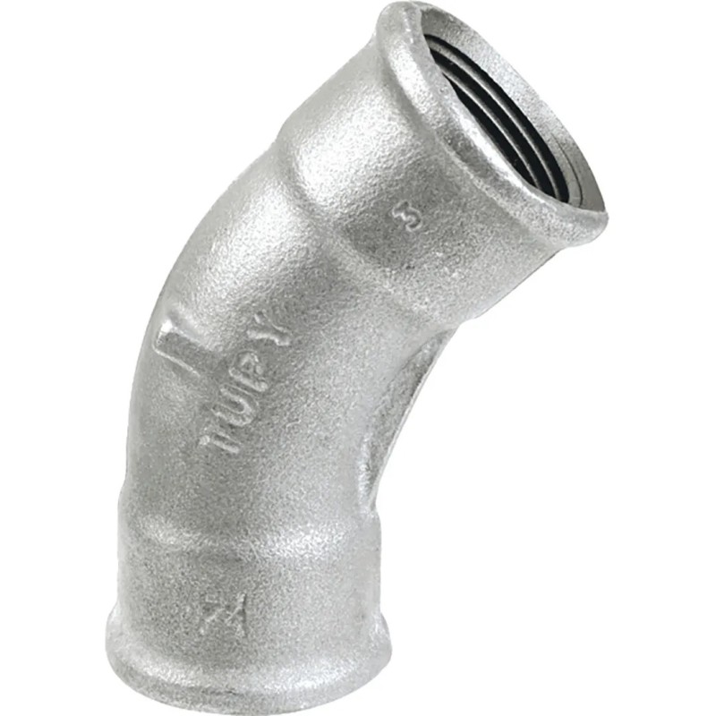 Raccord fonte malléable fileté Courbe 45° femelle - 4" - Galvanisée / Galva Raccord fonte malléable fileté Courbe 45° femelle - 4" - Galvanisée / Galva
