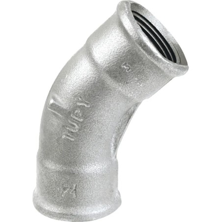 Raccord fonte malléable fileté Courbe 45° femelle - 4" - Galvanisée / Galva