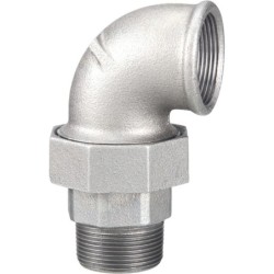 Raccord fonte malléable galvanisé fileté Coude union mâle et femelle à joint conique - 1/2" - Galvanisée / Galva