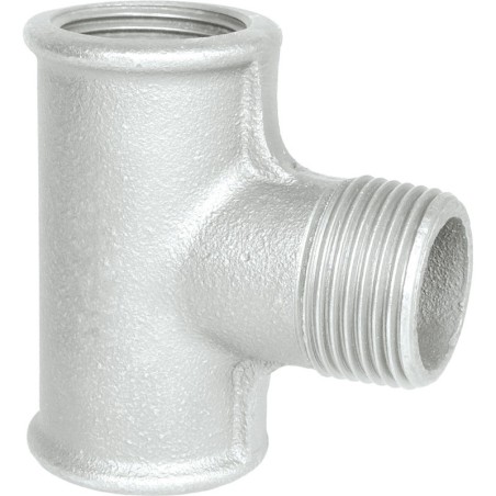 Raccord fonte malléable galvanisé fileté Té femelle avec embranchement Mâle - 1/2" - Galvanisée / Galva