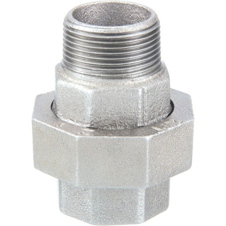 Raccord fonte malléable galvanisé fileté Manchon union mâle et femelle à joint plat - 1/2" - Galvanisée / Galva