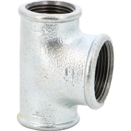 Raccord fonte malléable galvanisé fileté Té réduit femelle - Galvanisée / Galva - 1/2" x 1/2" x 3/8"